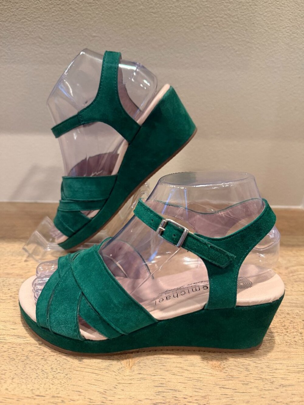 Eric Michael Muse Emerald Green Suede Wedge Sandals EU 36 / US 6